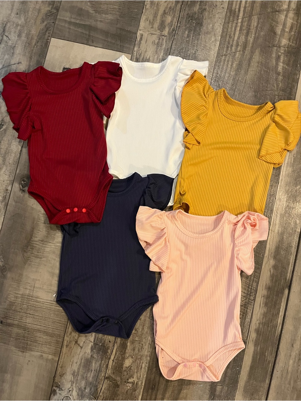 Ribbed Flutter-Sleeve Baby One-Piece Bodysuits - Multi Color Set